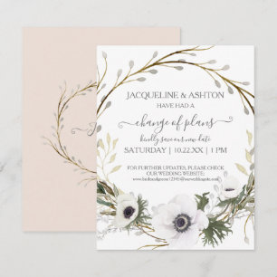 Invitation Changement de plan Moderne Rose Blanc Floral Vert