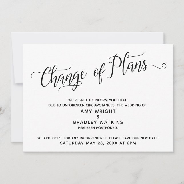 Invitation Changement de plans : annonce de mariage reporté (Devant)
