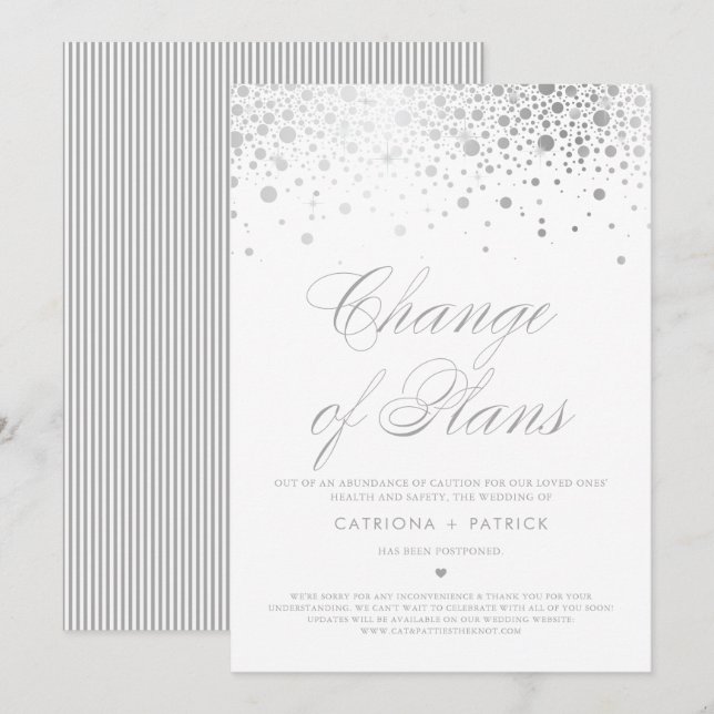 Invitation Changement de plans Confettis en feuille d'argent  (Devant / Derrière)