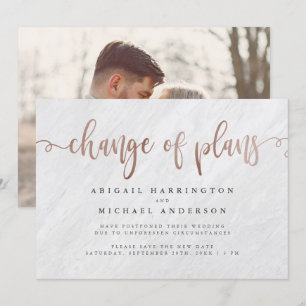 Invitation Changement de plans en marbre blanc et écriture en