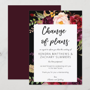Invitation Changement de plans floral Marsala Bourgogne - Noi