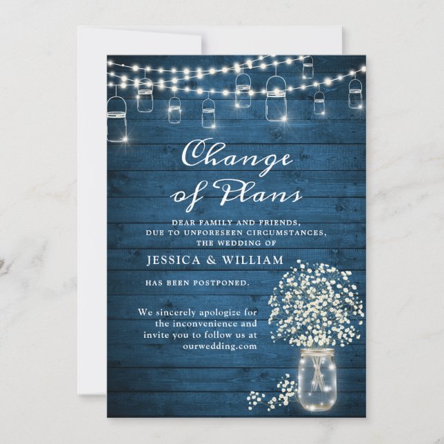 Invitation Changement de plans Guichet Baby's Breath Rustique (Devant)