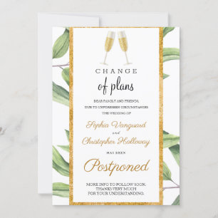 Invitation Changement de plans Mariage botanique d'or reporté