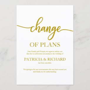 Invitation Changement De Plans Mariage Reporté Annulé Or