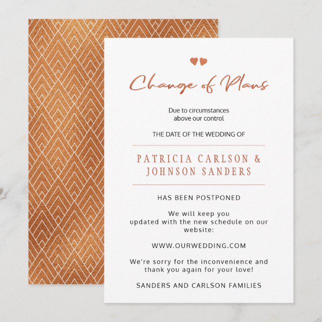 Invitation Changement de plans report de l'annonce de mariage (Devant / Derrière)