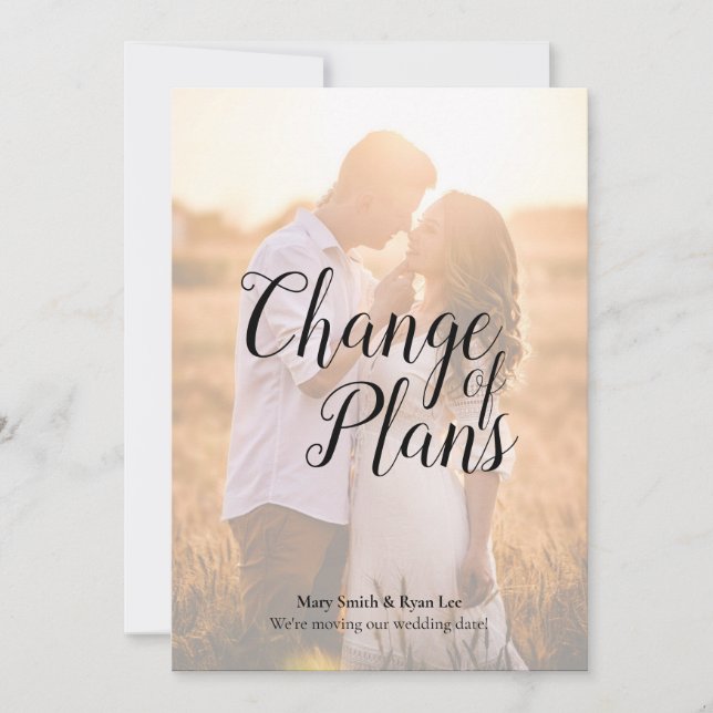 Invitation Changement de plans report de mariage calligraphie (Devant)