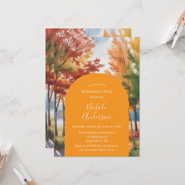 Invitation Changement rustique du Parti Feuille de la Bachelo (Devant/Arrière en situation)