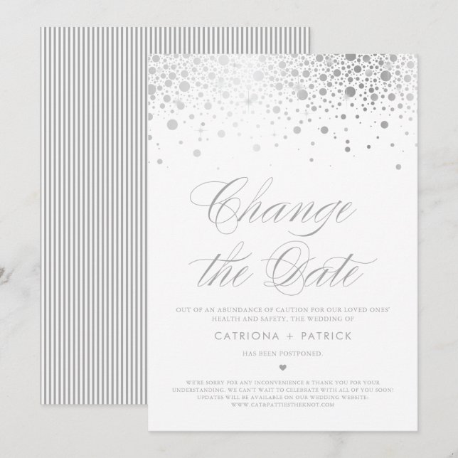 Invitation Changer la date Confetti en feuille d'argent Repor (Devant / Derrière)