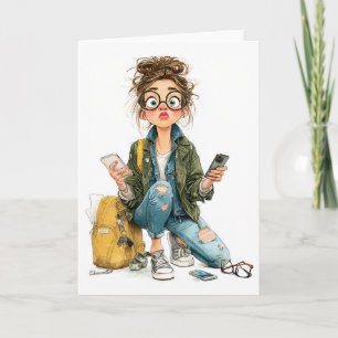 Invitation Chaos Whimsical Tech-Overload Girl