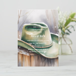 Invitation Chapeau de cowboy vert aquarelle sous la neige dou