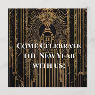 Invitation Chapeau de fête Art déco noir et or