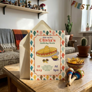 Invitation Chapeau de Fête d'Anniversaire et Cactu