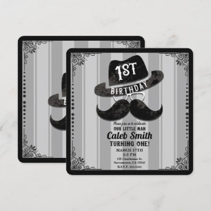 Invitation Chapeau de lunettes de moustache de hipster 1er an