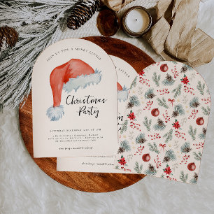 Invitation Chapeau de Père Noël à l'aquarelle   Joyeux petit 