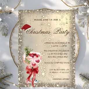 Invitation Chapeau de Père Noël avec noeud rouge de cocktail 