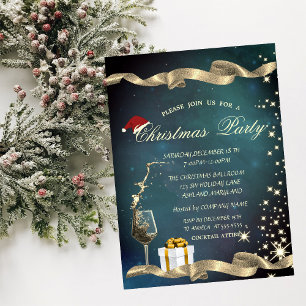 Invitation Chapeau de Père Noël élégant, Verre, Soirée de Noë