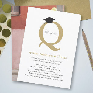 Invitation Chapeau de remise des diplômes initiale dorée chic