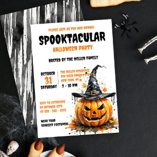 Invitation Chapeau de sorcière citrouille orange noir Hallowe