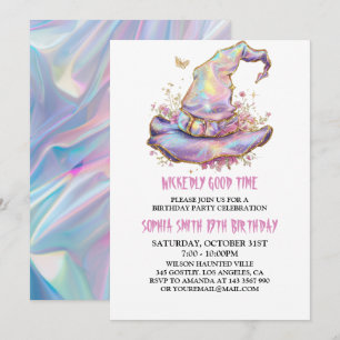 Invitation Chapeau de Sorcière Iridescent Anniversaire Mécham