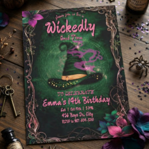 Invitation Chapeau de Sorcière Magique Anniversaire de Temps