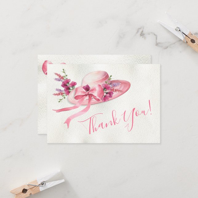 Invitation Chapeau floral rose Remerciement de mariage Derby (Devant/Arrière en situation)