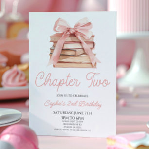 Invitation Chapitre Deux Bow rose livre d'histoire 2e fête d'