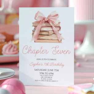 Invitation Chapitre Sept Livres à Ruban Rose Fête d'anniversa