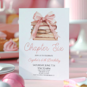 Invitation Chapitre Six Ruban Rose Livre d'Histoires Fête d'A