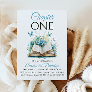 Invitation Chapitre Un Livre Blue Boy Premier anniversaire