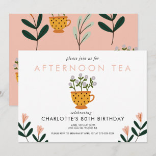 Invitation Chaque année Fleurs Abstraites Tea Party Anniversa