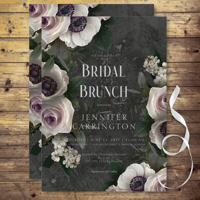 Invitation Charbon foncé Élégant Floral Moderne Brunch nuptia (Dark Charcoal Elegant Floral Modern Bridal Brunch Invitation)
