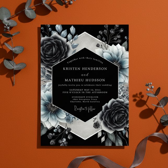 Invitation Charcoal Floral Gothic Romance Wedding (Créateur téléchargé)