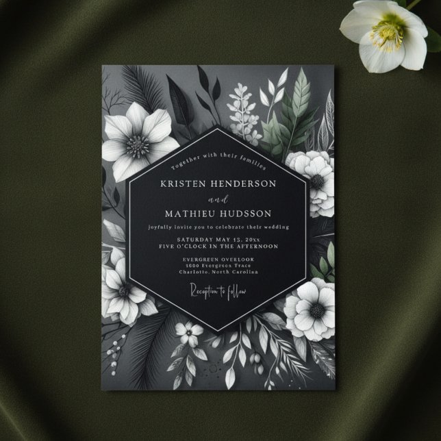 Invitation Charcoal Floral Opulent Wedding (Créateur téléchargé)