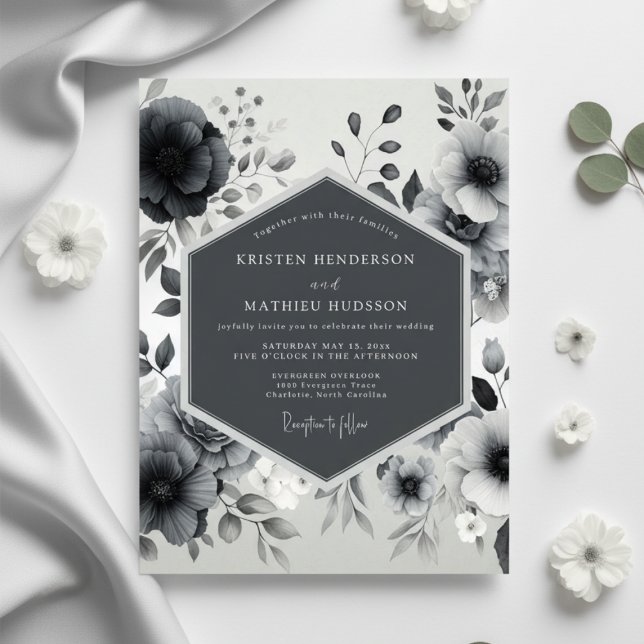 Invitation Charcoal Floral Romance Wedding (Créateur téléchargé)