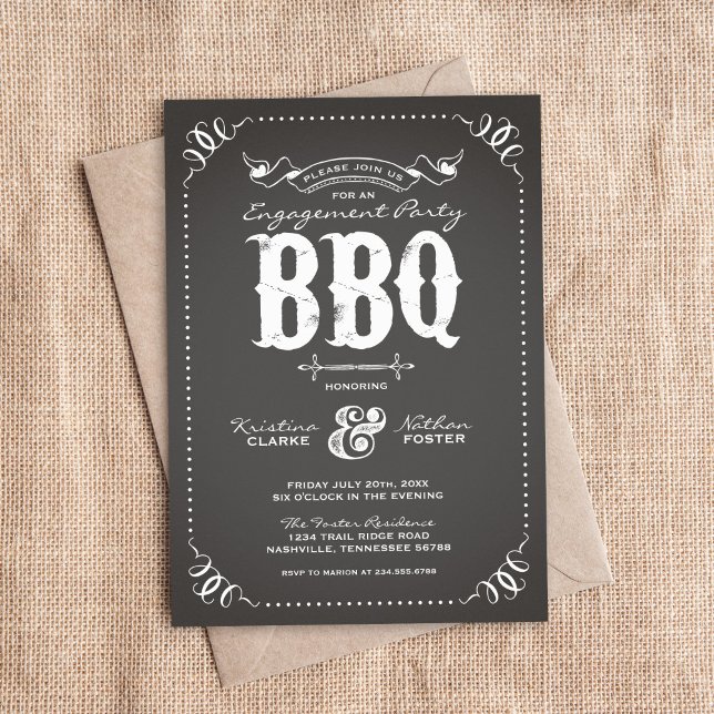 Invitation Charcoal Rustic Engagement Party BBBQ (Créateur téléchargé)