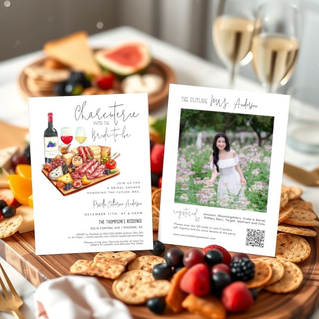 Invitation Charcuterie avec le Code QR de la mariée à devenir (Créateur téléchargé)