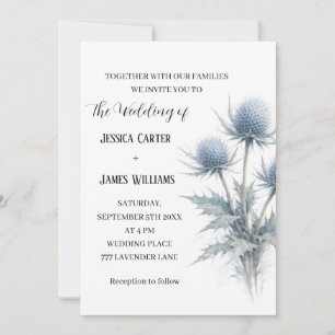 Invitation Chardon Bleu Écosse Mariage Simple Écossais