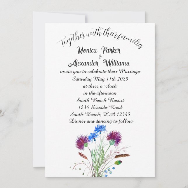 Invitation Chardon Botanique Élégant Simple Minimal Mariage (Devant)