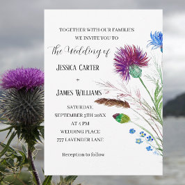 Invitation Chardon Cornflowers Aquarelle Rustique Mariage
