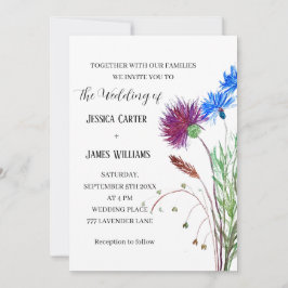 Invitation Chardon Cornflowers Aquarelle Rustique Mariage