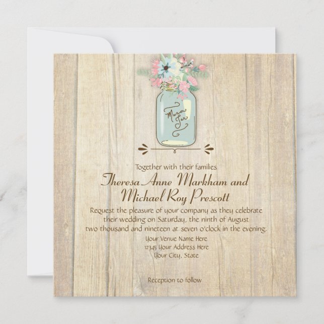 Invitation Chariftwood Grange Bois Rustique Mason Jar Jardin  (Devant)
