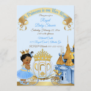 Invitation Chariot de château de princesse royale bleu or fil