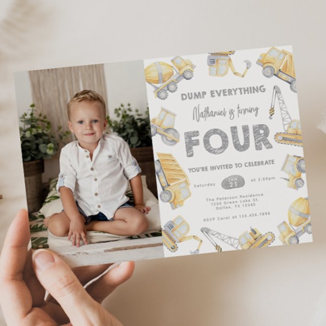 Invitation Chariot de construction QUATRE fête de 4e annivers (Créateur téléchargé)