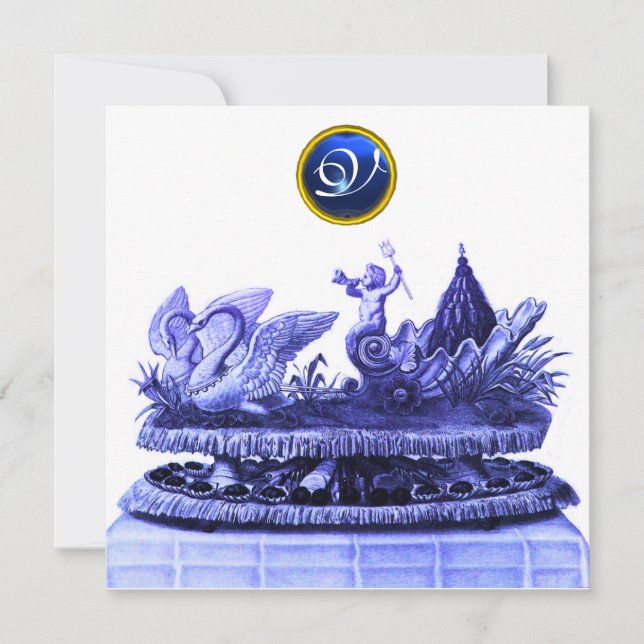 INVITATION CHARIOT DE SWANS ET CUPCAKES BLUE BEACH MARIAGE (Devant)