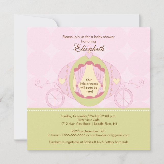 Invitation Chariot d'invitation de princesse baby shower joli (Devant)