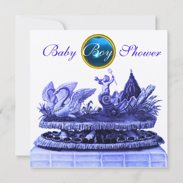 INVITATION CHARIOT D'OR DE SWANS /CUPCAKES BABY SHOWER GARÇON (Devant)