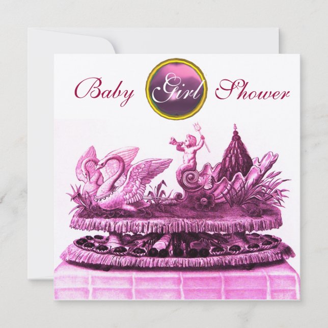 INVITATION CHARIOT D'OR DES SWANS /CUPCAKES BABY SHOWER FILLE (Devant)