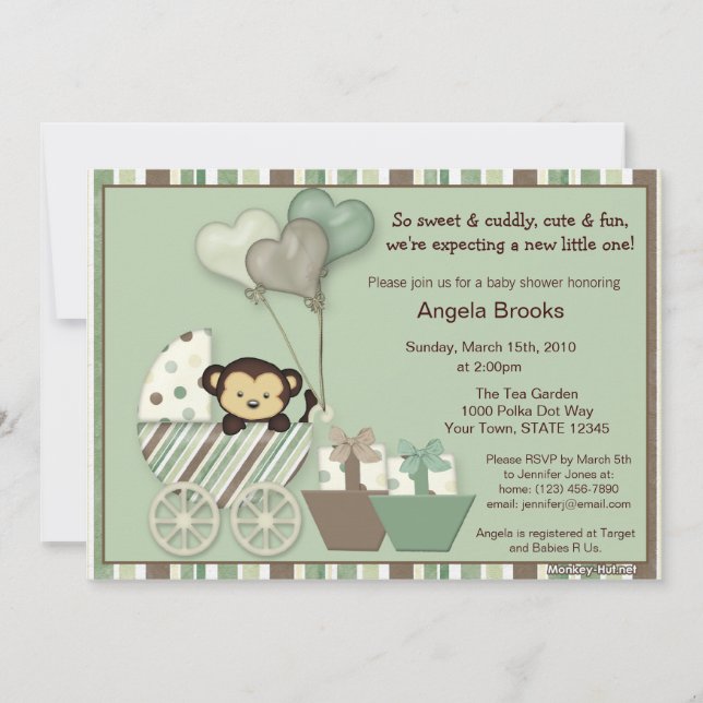 Invitation Chariot MPP de VERT d'invitation de baby shower de (Devant)
