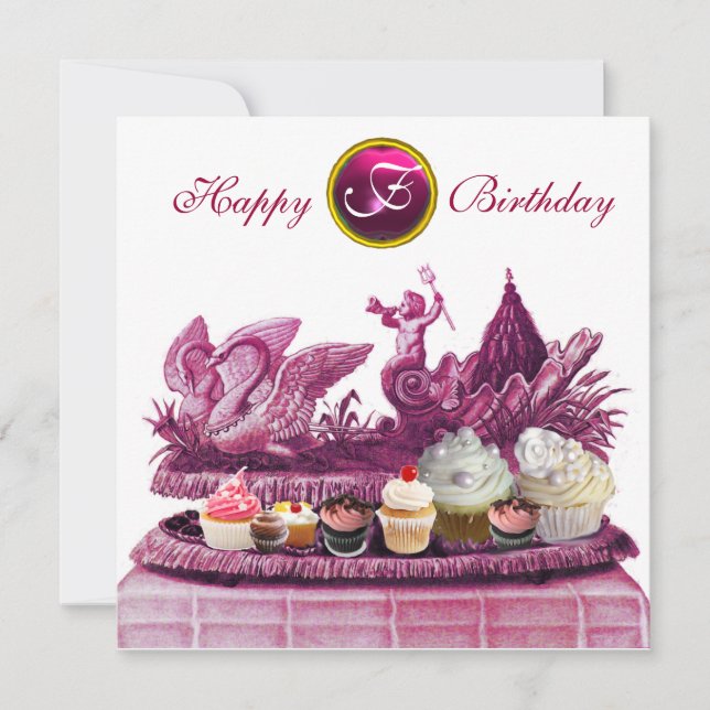 INVITATION CHARIOT ROSE DE SWANS ET CUPCAKES ANNIVERSAIRE (Devant)