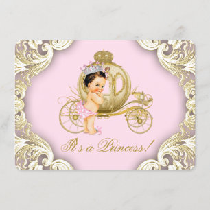 Invitation Chariot rose et or Princesse Royale Baby Shower